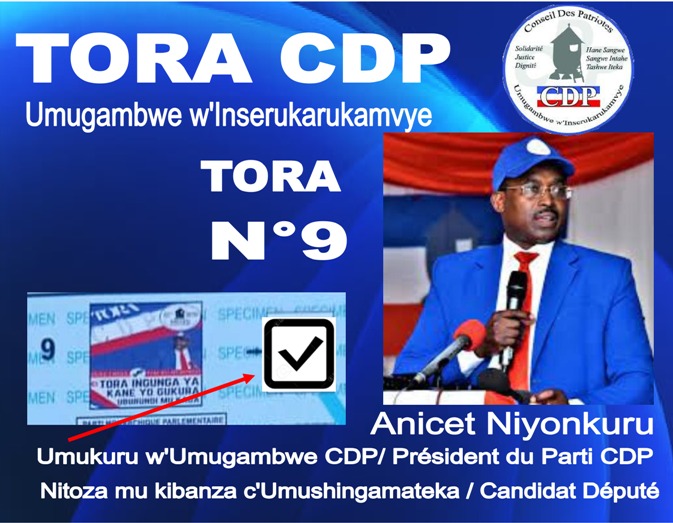 Wewe uriko urasoma iyi message ndagusavye ijwi, uze utore numéro 9.
Abo muri Butanyerera mugume mwibuka ko CDP iri ku numero 8.
TORA CDP DUHINDURE IBINTU