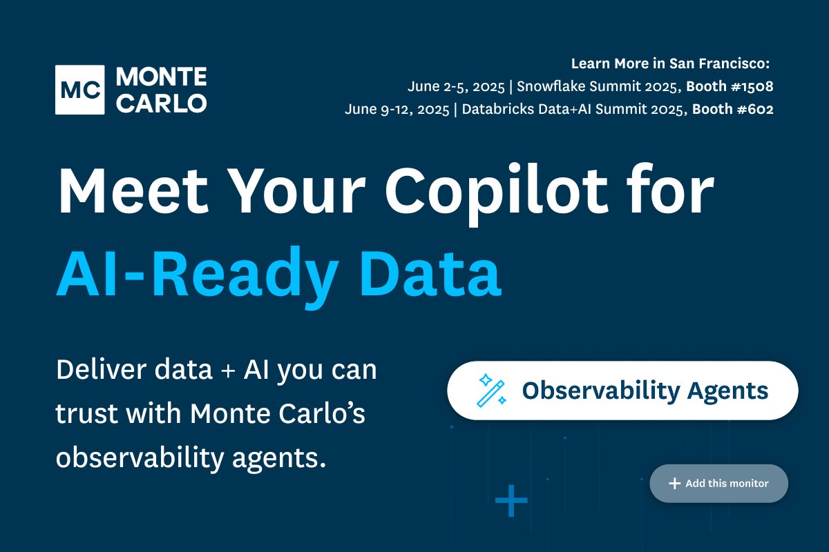 AI-readiness doesn’t have to be buzzword. Learn how you can get AI-ready with <a href="/montecarlodata/">Monte Carlo</a> industry-first observability agents, solutions that allow organizations to monitor and troubleshoot data quality issues with the click of a button. 

👉montecarlodata.com/product/observ…