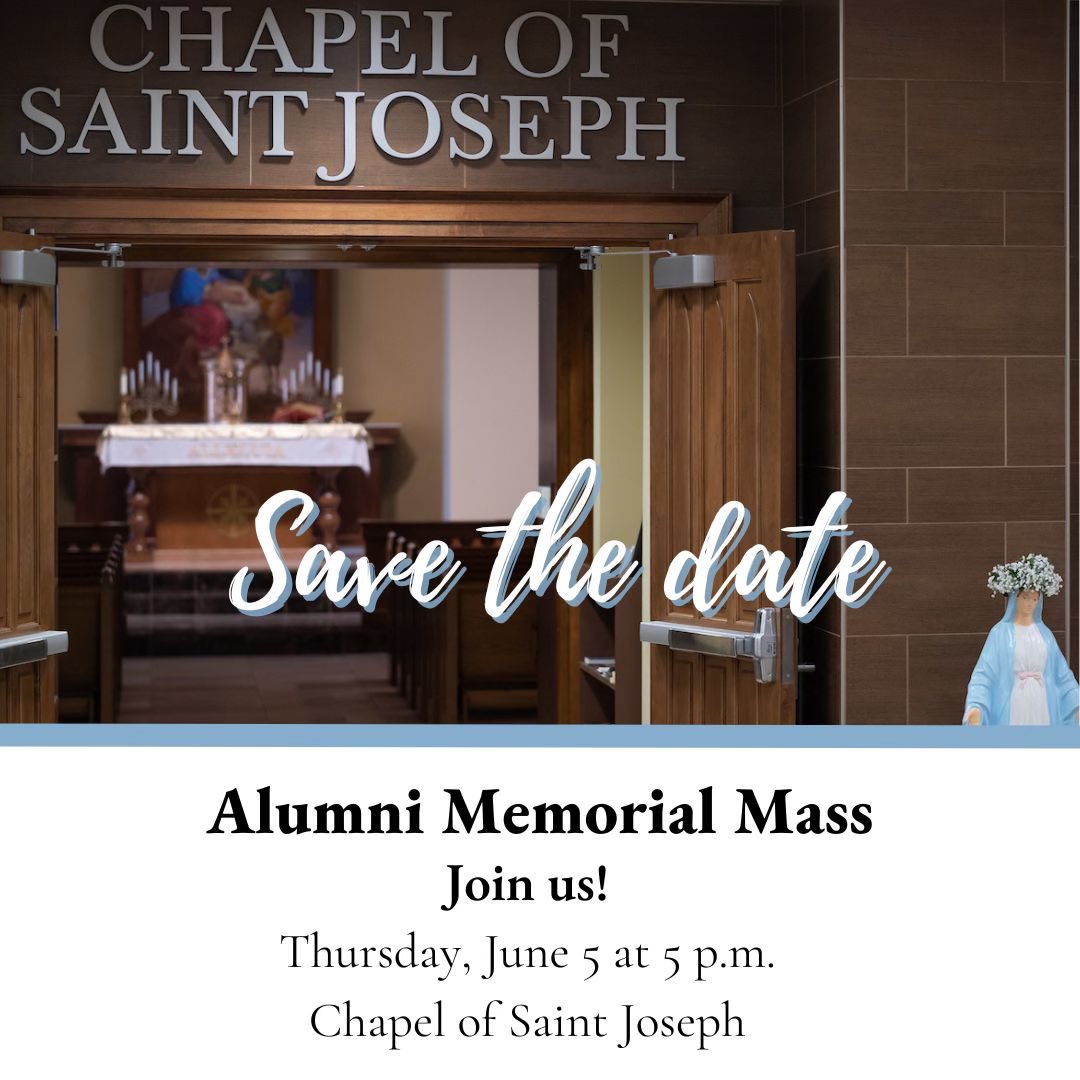 The June Alumni Memorial Mass will be celebrated this Thursday at 5:00 p.m. in the Chapel of Saint Joseph. Please park in the Notre Dame Avenue lot and enter Door A if you plan to attend. Alumni who have passed away since the last Mass in November will be remembered.