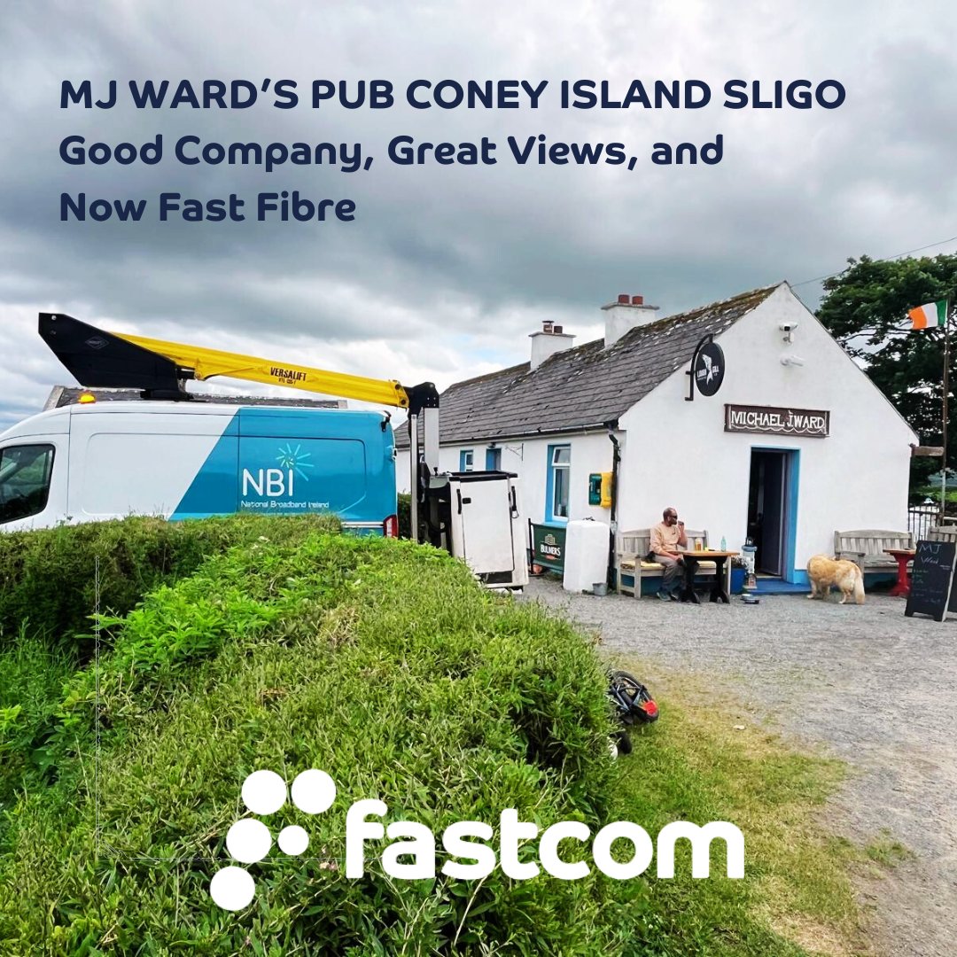 Fastcom has connected our friends at MJ Ward’s Pub on Coney Island, Sligo with high-speed NBI fibre. A warm welcome, a cold pint &amp; now fast fibre broadband await! 🌊🍻 #FastcomConnects #nationalbroadbandireland