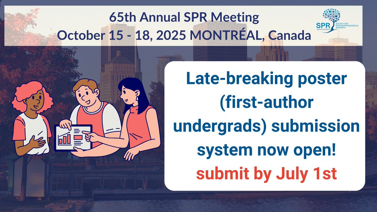 TheRealSPR's tweet image. 📢 Late-breaking posters: undergrads only!
Poster submissions for #2025SPR are now OPEN!
Eligible for Trainee Poster Awards 🏆
Details here: sprweb.org/2025-annual-me…
Submit here: spr.joynmeeting.com/v2/