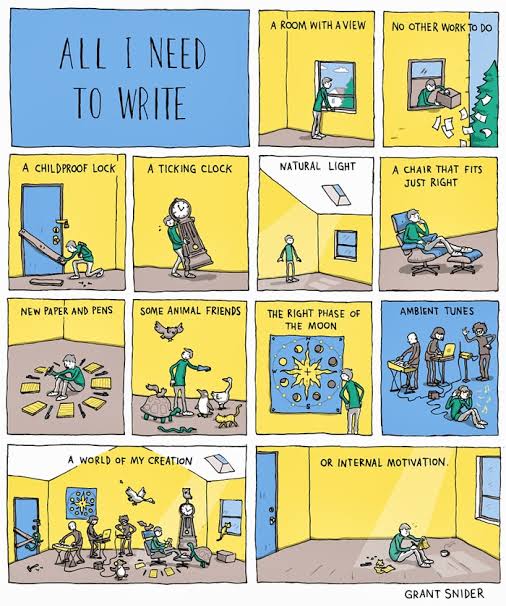 #IGoAroundInCirclesWhen I open my draft and forget how language works. Suddenly fluent in procrastination.

#Art- Grant Snider
#writingcommunity