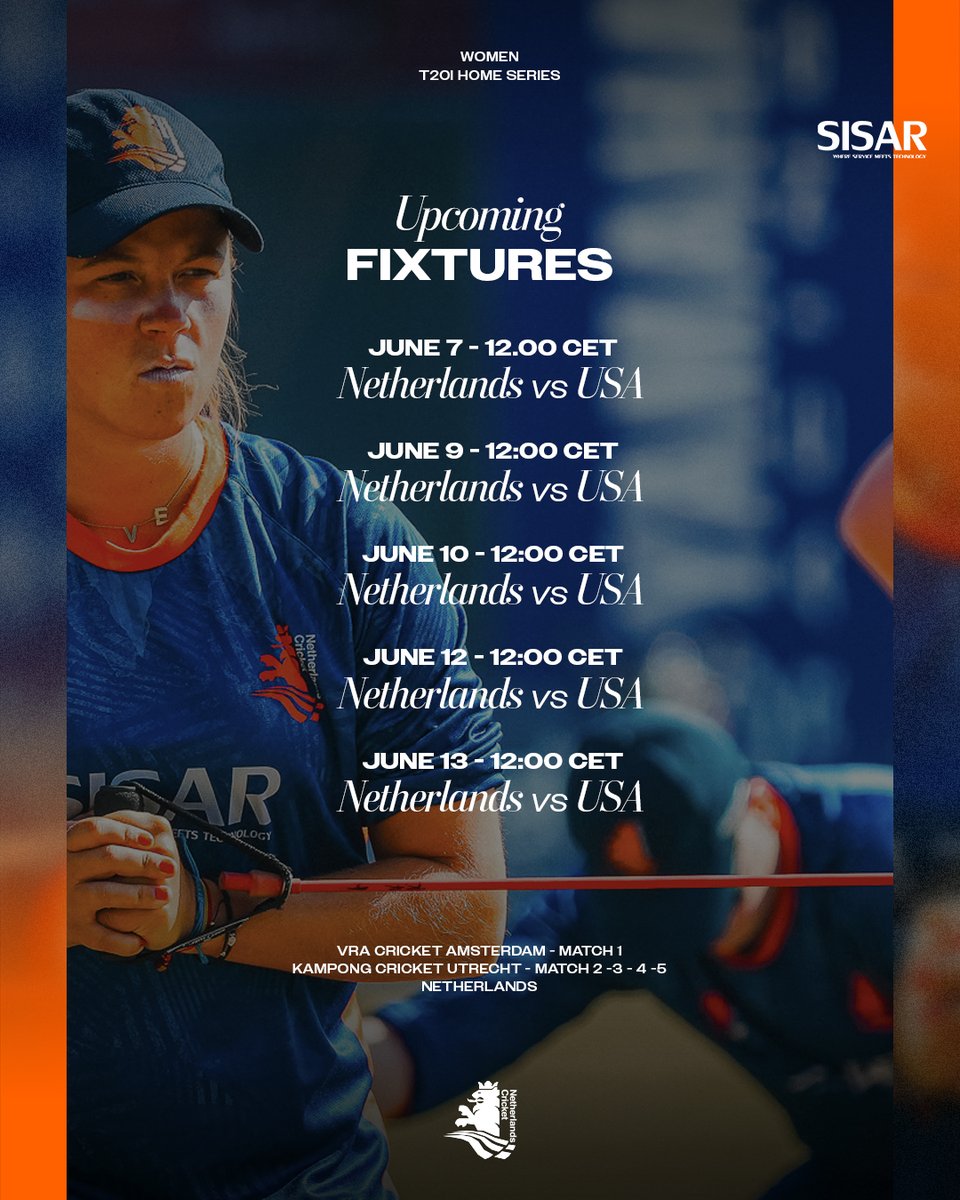 Cricket๐Netherlands (@kncbcricket) on Twitter photo ๐๐ฟ๐ถ๐ป๐ด ๐ง๐ต๐ฒ ๐ก๐ผ๐ถ๐๐ฒ ๐
We're kicking off our T20I Series THIS Saturday against <a href="/usacricket/">USA Cricket</a>.
๐ Five matches, two cities, one goal: give it our all on home soil.
๐ Mark your calendars & bring the energy!
#kncbwomen #T20Icricket #T20series #NEDvUSA ๐๐ฟ๐ถ๐ป๐ด ๐ง๐ต๐ฒ ๐ก๐ผ๐ถ๐๐ฒ ๐
We're kicking off our T20I Series THIS Saturday against <a href="/usacricket/">USA Cricket</a>.
๐ Five matches, two cities, one goal: give it our all on home soil.
๐ Mark your calendars & bring the energy!
#kncbwomen #T20Icricket #T20series #NEDvUSA