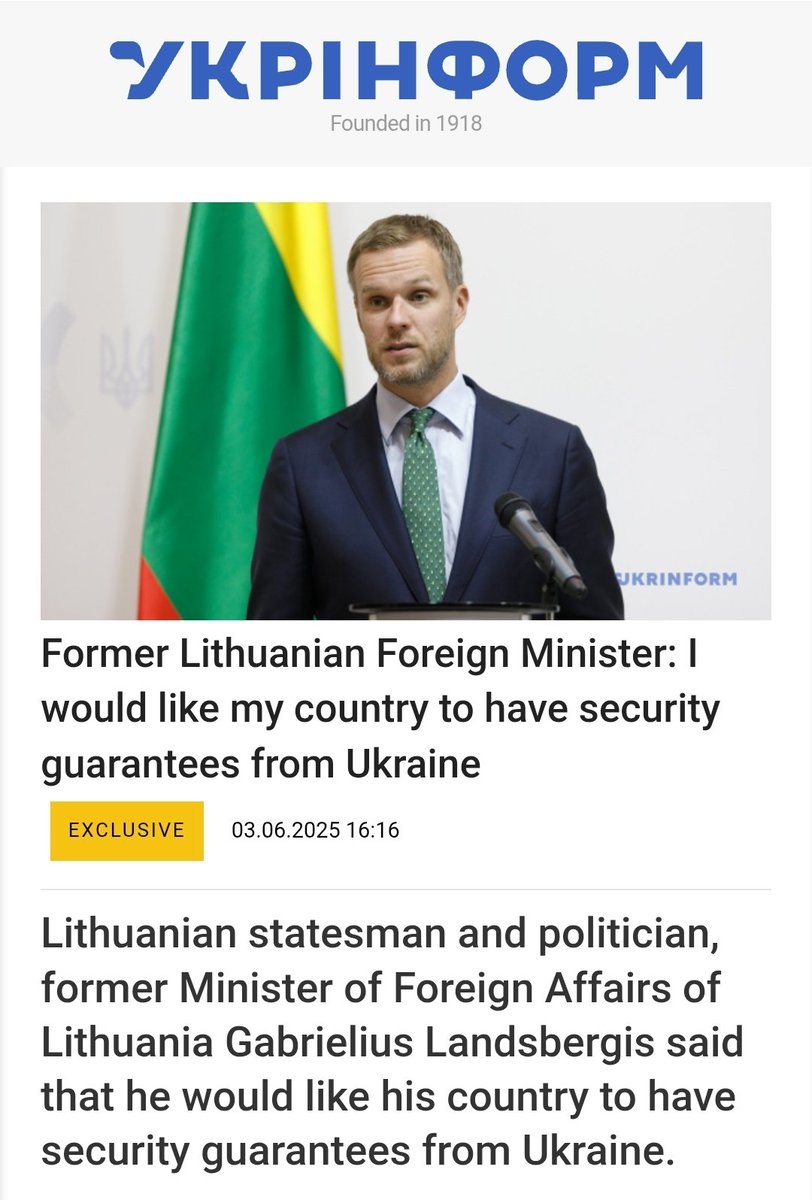 Kyiv Insider (@kyivinsider) on Twitter photo Former Lithuanian Foreign Minister <a href="/GLandsbergis/">Gabrielius Landsbergis🇱🇹</a> gets the math right.
"I would like my country to have security guarantees from Ukraine"
"So when I hear some people say: 'Ukraine cannot join NATO because we are not ready to provide it with security guarantees,' I think: I Former Lithuanian Foreign Minister <a href="/GLandsbergis/">Gabrielius Landsbergis🇱🇹</a> gets the math right.
"I would like my country to have security guarantees from Ukraine"
"So when I hear some people say: 'Ukraine cannot join NATO because we are not ready to provide it with security guarantees,' I think: I
