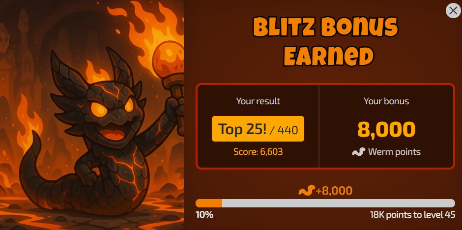 Ranked top 25 in Blitz!

Score: 6,603. Can you do better?

<a href="/werm_fun/">Werm</a>