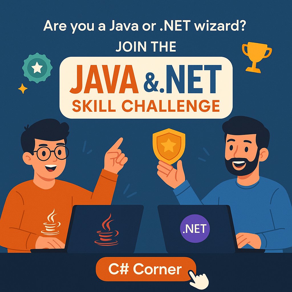 CsharpCorner's tweet photo. 🎯 Calling all Java and .NET professionals!
Put your skills to the test with the C# Corner Skill Challenge.
🏆 Take the challenge
💡 Earn a badge + rewards
Let your expertise speak for itself.
Start here: https://t.co/ewCmmoZroB

#JavaDevelopers #DotNetDevelopers #SkillChallenge #LinkedInBadge #ProfessionalGrowth #CSCorner