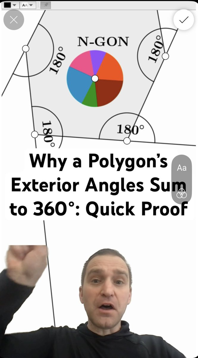 TimBrzezinski's tweet image. Quick proof as to why the exterior angles of a polygon sum to 360 degrees youtube.com/shorts/aTyJkCO…