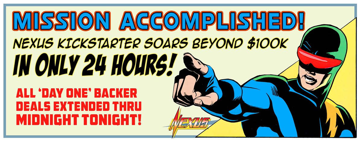 Nexus fans, you did it! Over $100K in 24 hours—an interstellar leap! Every stretch goal was unlocked and more surprises are on the way. Thank you for your amazing support Day one deals are extended till midnight tonight, so check out the campaign here! kickstarter.com/projects/big-s…