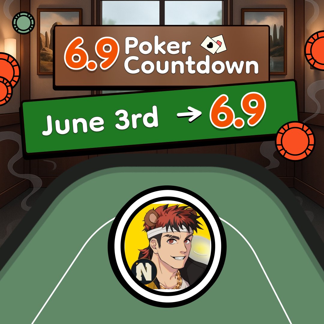 June 3rd♠️❤️ #69PokerCountdown

Today we are having the game from
<a href="/narralayer/">Narra</a> at 4:00pm UTC

🏆 20 BERA and 1 Narra Agents
🏆 BeraPoker NFT, 2 GTD &amp; 3 FCFS for top 5
🎫 15 tickets to the 6.9 FINAL
🔗 app.berapoker.com/tournament-lob…

In order to participate:
Connect X and Discord on