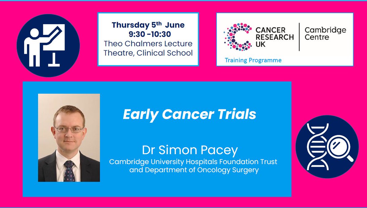 CRUK Cambridge Centre (@crukcamcentre) on Twitter photo 📢 Don’t miss our next Cancer Biology and Medicine talk on Thursday!
Early cancer trials
Dr Simon Pacey <a href="/CUH_NHS/">Cambridge University Hospitals NHS</a>
Thurs 5 June, 9:30-10:30
TC Lecture Theatre, School of Clinical Medicine
All welcome <a href="/clinical_hr/">Clinical School HR</a> 📢 Don’t miss our next Cancer Biology and Medicine talk on Thursday!
Early cancer trials
Dr Simon Pacey <a href="/CUH_NHS/">Cambridge University Hospitals NHS</a>
Thurs 5 June, 9:30-10:30
TC Lecture Theatre, School of Clinical Medicine
All welcome <a href="/clinical_hr/">Clinical School HR</a>