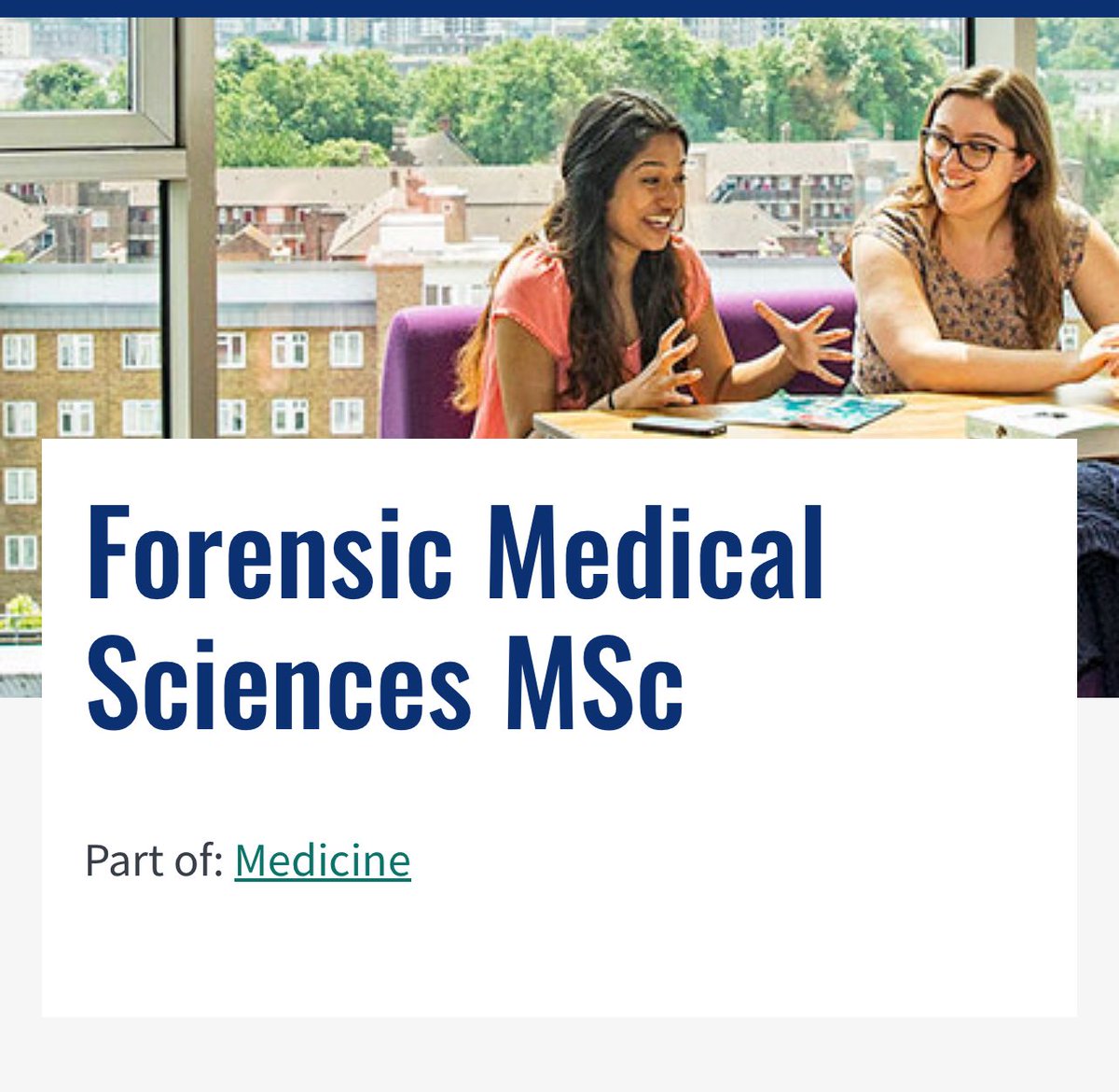 QMUL Cameron Forensic Medical Sciences (@cameronqmul) on Twitter photo We are currently accepting applications for our MSc in Forensic Medical Sciences starting in September 2025. A unique course offered by our School of Medicine in the heart of London! Learn more and apply now qmul.ac.uk/postgraduate/t… <a href="/QMULWHRI/">William Harvey Research Institute</a> <a href="/QMUL/">Queen Mary University of London</a> We are currently accepting applications for our MSc in Forensic Medical Sciences starting in September 2025. A unique course offered by our School of Medicine in the heart of London! Learn more and apply now qmul.ac.uk/postgraduate/t… <a href="/QMULWHRI/">William Harvey Research Institute</a> <a href="/QMUL/">Queen Mary University of London</a>