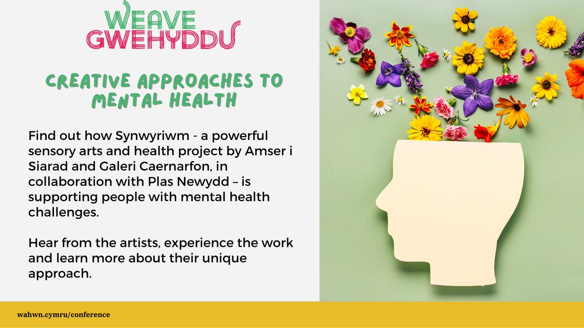 WahwnC's tweet photo. @Arts_Wales_ @BetsiCadwaladr @WrexhamUni @HapusCymru @NatResWales @SwanseaUni @CyngorGwynedd 🖌️ Creative approaches to mental health 🧠 
Find out how Synwyriwm - a powerful sensory arts + health project by Amser i Siarad + Galeri Caernarfon, with Plas Newydd – is supporting people with mental health challenges. Hear from the artists, experience the work and learn more... https://t.co/k2xJseLkSB