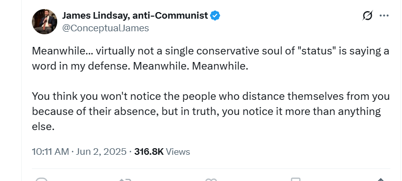 Oh, this is hilarious. Lindsay-the-demented-liberal, after spending the last two years trying to undermine, subvert, and destroy the Right, smearing many of its most prominent members as fascists and Nazis, now whines that no one on the Right will defend him.
Reap the shameful