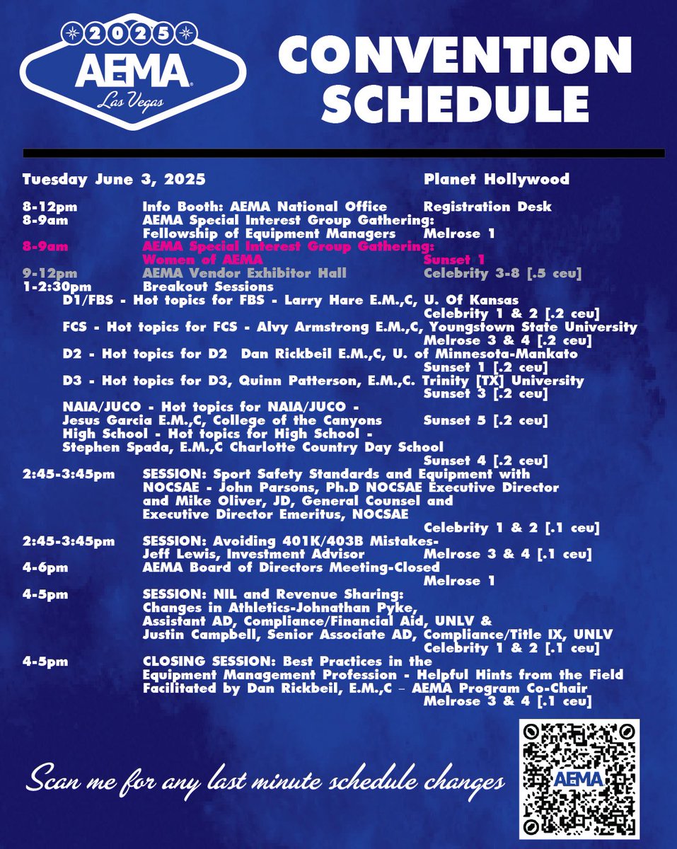 AEMA (@aema_74) on Twitter photo It’s the last day of #AEMA2025 in Las Vegas. Still so much left to do so plan accordingly and attack the day.
See everyone at the Vendor Exhibits and all the other great events!
Lastly, hearing some fun happening at the <a href="/AEMA_Women/">Women of the AEMA</a> meeting this morning. 👀 It’s the last day of #AEMA2025 in Las Vegas. Still so much left to do so plan accordingly and attack the day.
See everyone at the Vendor Exhibits and all the other great events!
Lastly, hearing some fun happening at the <a href="/AEMA_Women/">Women of the AEMA</a> meeting this morning. 👀