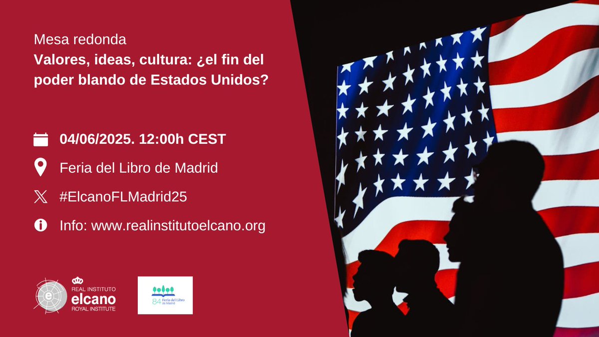 Real Instituto Elcano (@rielcano) on Twitter photo Tanto si ya has estado como si tienes previsto acudir a la <a href="/FLMadrid/">Feria del Libro de Madrid</a>, te invitamos a hacerlo con nosotros. Mañana a las 12.00h CET estaremos en el pabellón <a href="/caixabank/">CaixaBank</a> para hablar del poder blando de Estados Unidos. ¡Te esperamos! #ElcanoFLMadrid25
realinstitutoelcano.org/actividades/me… Tanto si ya has estado como si tienes previsto acudir a la <a href="/FLMadrid/">Feria del Libro de Madrid</a>, te invitamos a hacerlo con nosotros. Mañana a las 12.00h CET estaremos en el pabellón <a href="/caixabank/">CaixaBank</a> para hablar del poder blando de Estados Unidos. ¡Te esperamos! #ElcanoFLMadrid25
realinstitutoelcano.org/actividades/me…