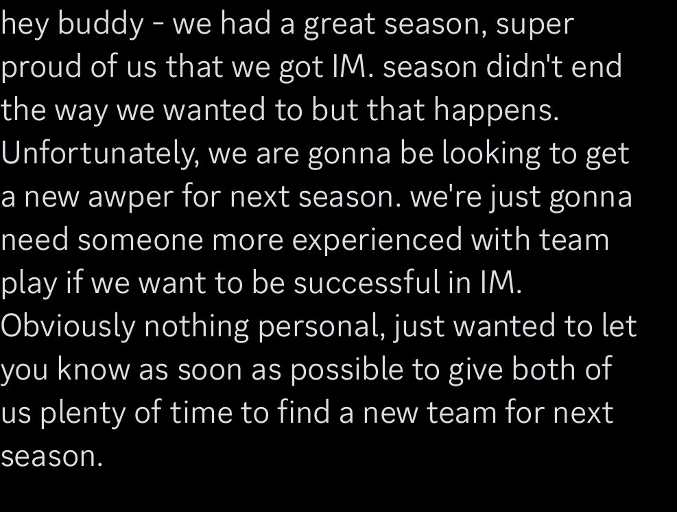 Well life couldn’t be more shit, I help this team make to playoffs and I got dropped this season :( I know it wasn’t meant to be personal but I just thought I did somewhat well but I guess not in his eyes