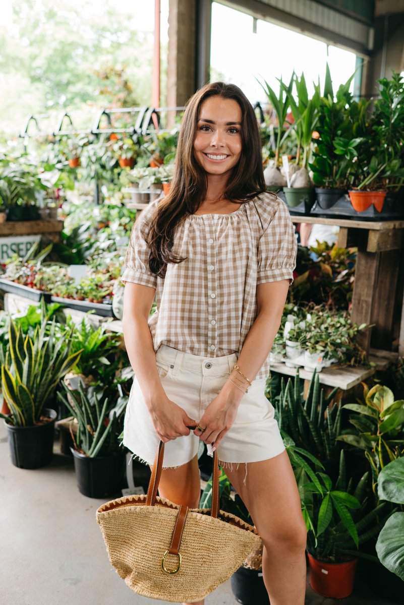 Restock alert! This top-selling gingham blouse is back in stock just in time for a little heat wave 🌞 Shop online &amp; get free shipping when you spend $150!