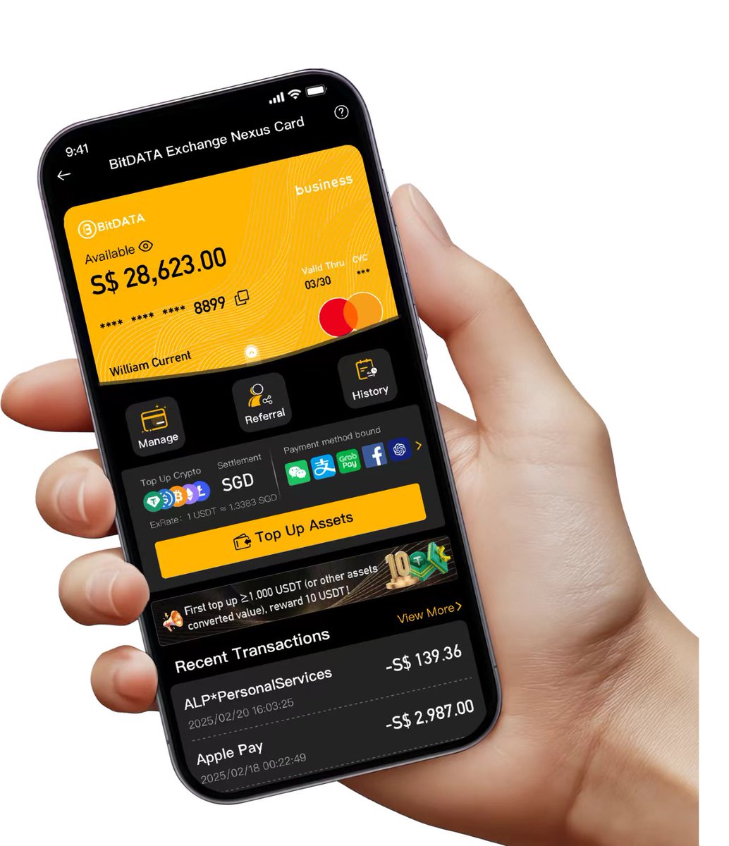 KenWong_Crypto's tweet image. 🌍 What is the BitDATA Nexus Card?

A Web3-ready crypto card (virtual &amp;amp; physical) that lets you spend BTC, ETH, USDT &amp;amp; more — online or in-store — just like a regular bank card.

💳 Tap. Pay. Crypto made real.
🔗 bitdataexchange.co/nexuscard
#CryptoCard #Web3Payments #BitDATA…