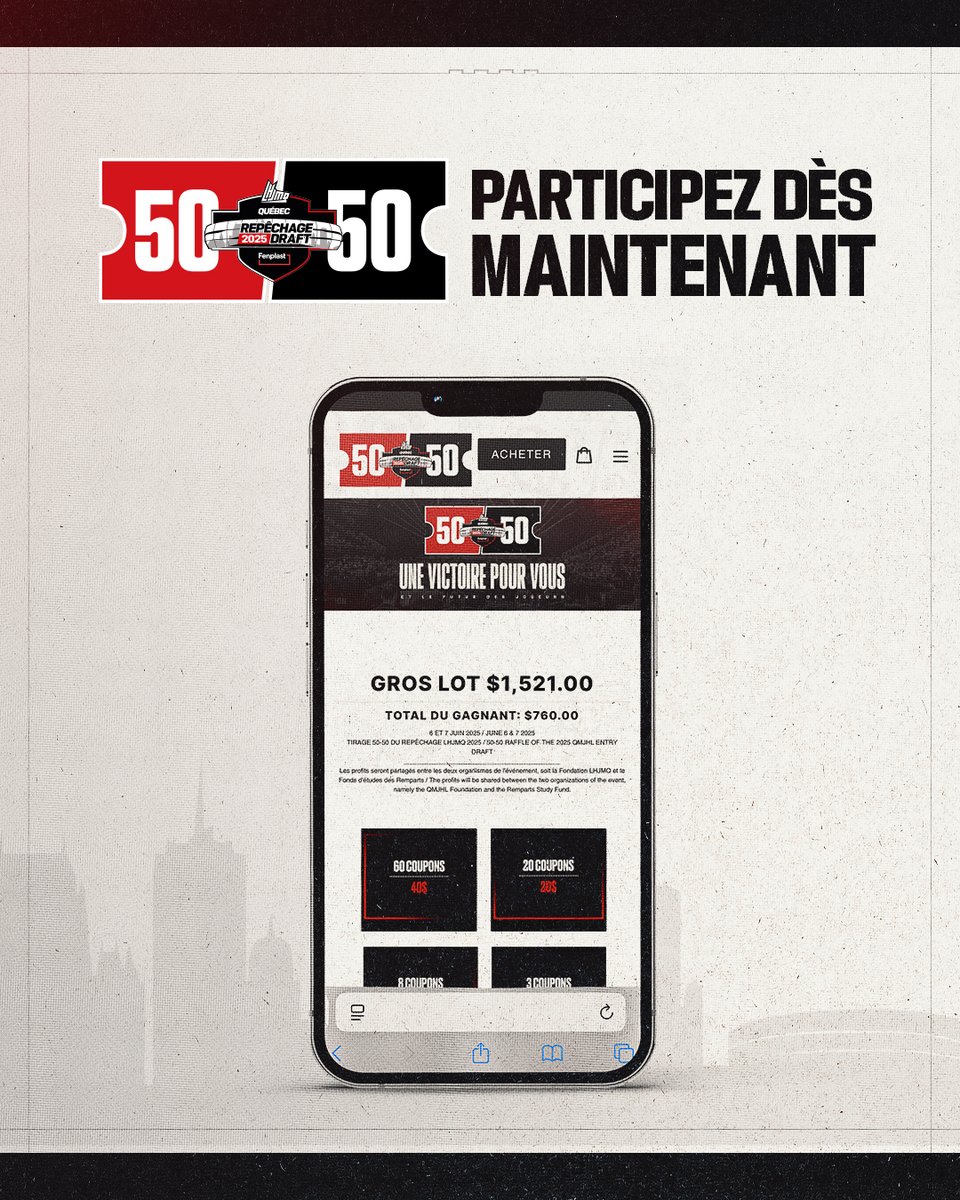 Nouveauté — Le 50-50 du Repêchage <a href="/fenplast/">Fenplast</a>  2025 à Québec. Un lot combiné pour les deux journées (6 et 7 juin) !

Pour participer 👇
bit.ly/5050-Repechage…

#LHJMQ