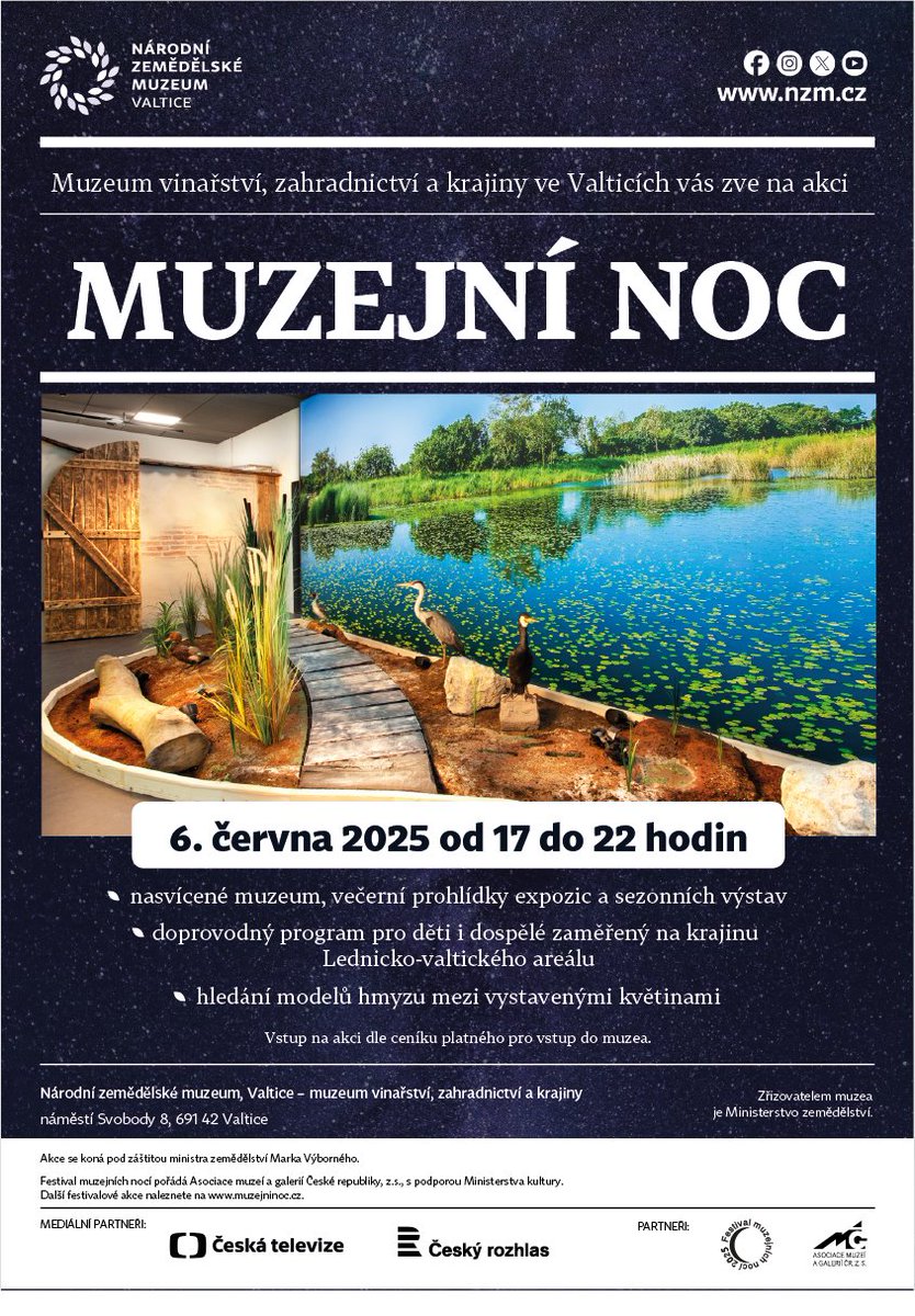 🌙Zveme na zážitkovou večerní prohlídku, která začíná tam, kde běžná otvírací doba končí. Vydejte se na cestu přírodou Lednicko-valtického areálu – za rybami, ptáky, lesy i vinohrady. NZM Valtice bude slavnostně nasvíceno - už tento pátek 6. června od 17 do 21.30 hodin. 🐦🌔🐟
