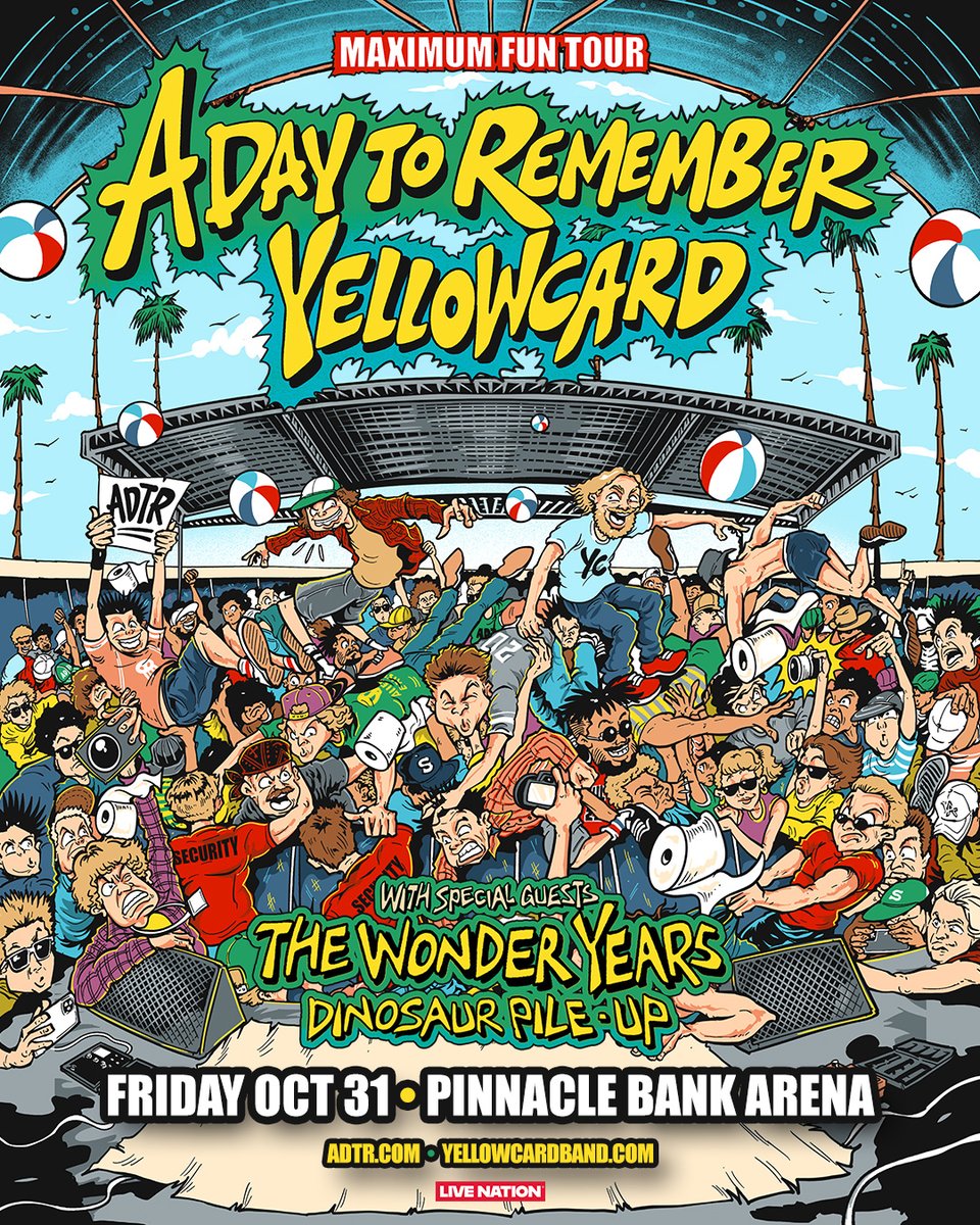 JUST ANNOUNCED: A Day to Remember &amp; Yellowcard with special guests The Wonder Years and Dinosaur Pile-Up at Pinnacle Bank Arena Friday, October 31. dub.sh/adtrycpbatix

🎫 Presale tickets 6.4 @ 10AM
🎫 General on sale 6.6 @ 10AM