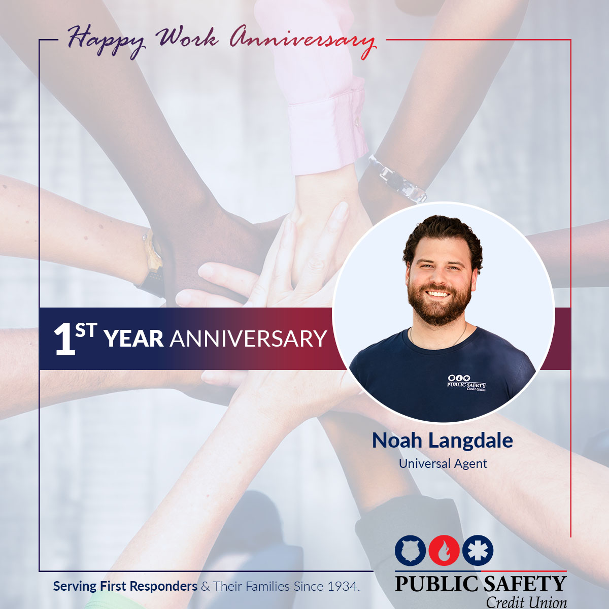 We would like to wish Noah Langdale a happy one-year anniversary with Public Safety Credit Union! Noah is a Universal Agent at our East Branch. Thank you, Noah, for your excellent service and dedication to our members! #HappyWorkAnniversary #PSCU