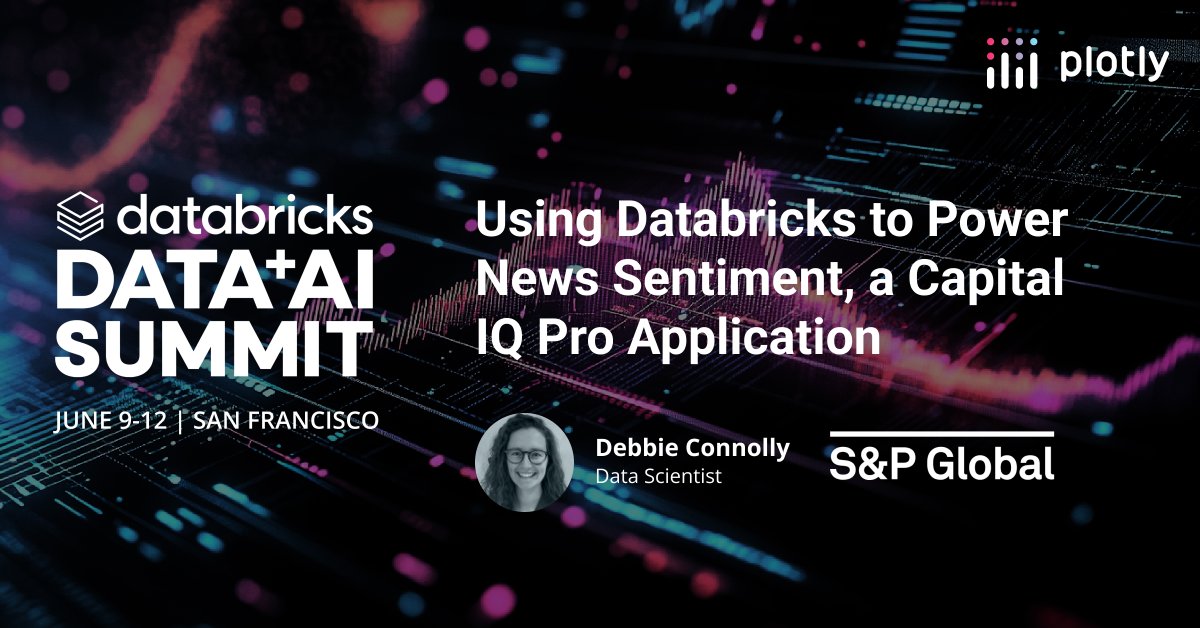 Plotly (@plotlygraphs) on Twitter photo 📈 How do you process 1.5 million+ news signals and turn them into real-time insights?
Don’t miss Debbie Connolly from <a href="/SPGlobal/">S&P Global</a> at the upcoming Data+AI Summit as she shares how her team built the News Sentiment app for Capital IQ Pro, using <a href="/databricks/">Databricks</a>, AI, and Plotly Dash to 📈 How do you process 1.5 million+ news signals and turn them into real-time insights?
Don’t miss Debbie Connolly from <a href="/SPGlobal/">S&P Global</a> at the upcoming Data+AI Summit as she shares how her team built the News Sentiment app for Capital IQ Pro, using <a href="/databricks/">Databricks</a>, AI, and Plotly Dash to