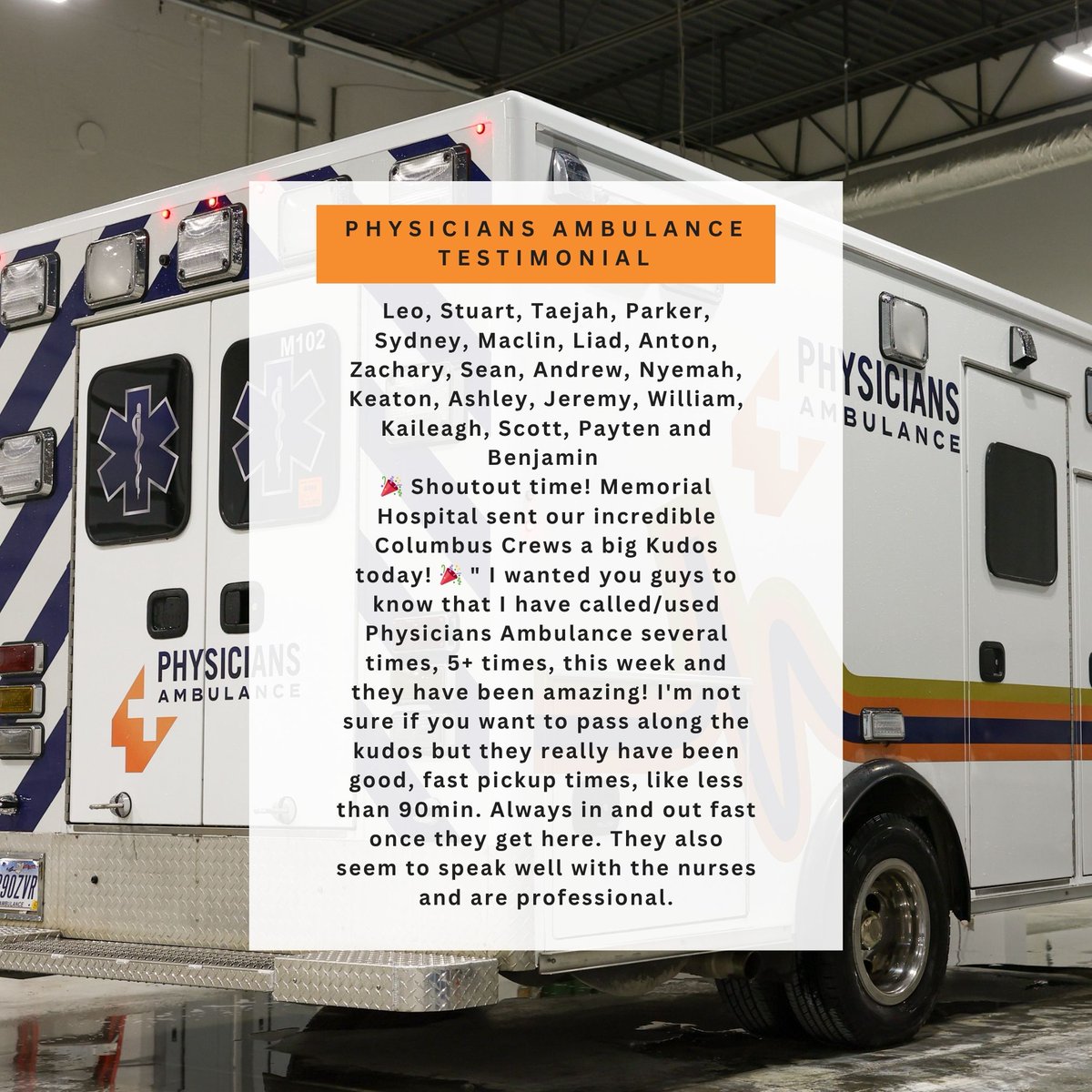 🚨 Testimonial Tuesday 🚨 
Shout out to the Columbus PAS Crew!
Awesome Job Team! 🎉 
#physiciansambulance #testimonialtuesday #eventmedicine #physicianspride #columbus