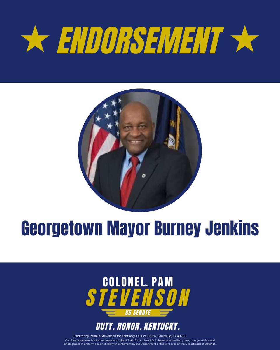 ColPamStevenson's tweet image. Grateful to have the support of Mayor Jenkins. Georgetown is a growing city, and I will always work to support them.
#kysen
