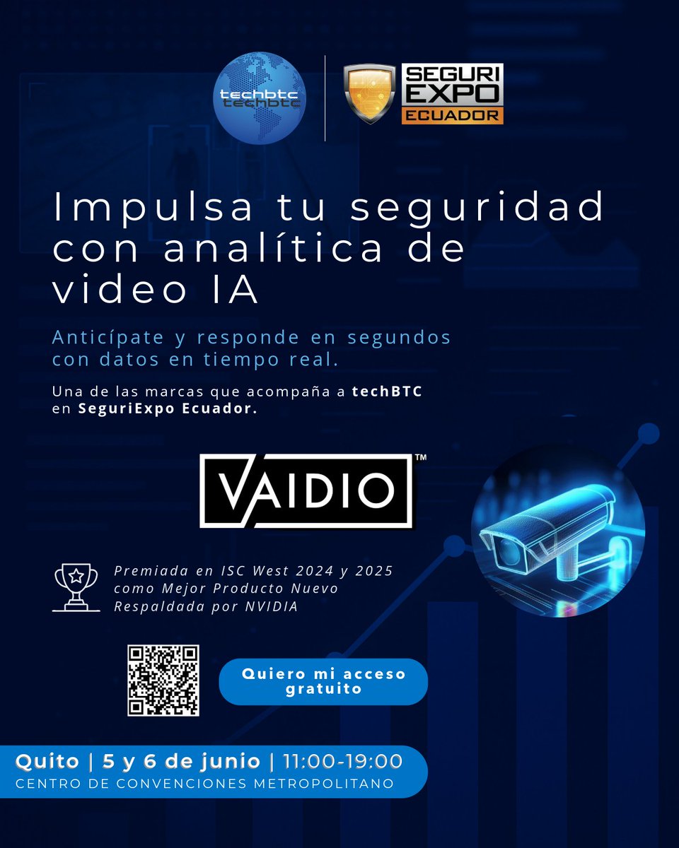 techbtc (@techbtc) on Twitter photo 📊 Vaidio convierte video en decisiones inteligentes con IA en <a href="/seguriexpoec/">Seguriexpo Ecuador</a> 2025.
Conoce en vivo la plataforma Vaidio
🧭 5-6 junio | Stand techBTC | Centro de Convenciones Metropolitano de Quito
🎫Entrada gratuita
👉 my.techbtc.com/r/DJm
#SeguridadElectronica 📊 Vaidio convierte video en decisiones inteligentes con IA en <a href="/seguriexpoec/">Seguriexpo Ecuador</a> 2025.
Conoce en vivo la plataforma Vaidio
🧭 5-6 junio | Stand techBTC | Centro de Convenciones Metropolitano de Quito
🎫Entrada gratuita
👉 my.techbtc.com/r/DJm
#SeguridadElectronica