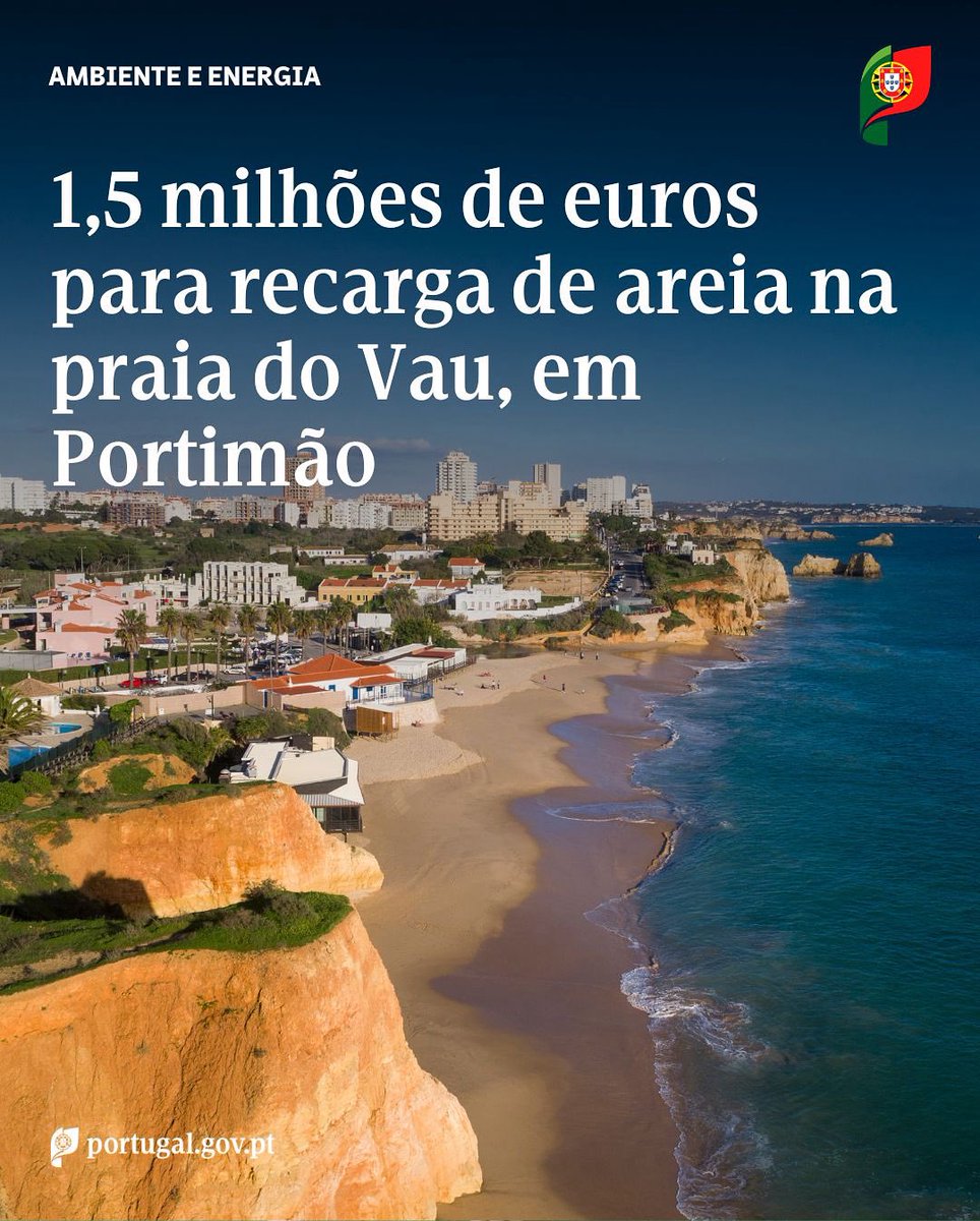 Ministério do Ambiente e Energia (@ambiente_pt) on Twitter photo A <a href="/apambiente/">APA - Ambiente</a> APA - Agência Portuguesa do Ambiente vai investir 1,5 milhões para a reposição de areia na praia do Vau, em Portimão.
A intervenção é uma medida de proteção costeira que promove o alargamento do areal do troço costeiro entra a praia do Vau e a praia da Rocha.
O A <a href="/apambiente/">APA - Ambiente</a> APA - Agência Portuguesa do Ambiente vai investir 1,5 milhões para a reposição de areia na praia do Vau, em Portimão.
A intervenção é uma medida de proteção costeira que promove o alargamento do areal do troço costeiro entra a praia do Vau e a praia da Rocha.
O