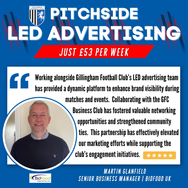 Gillingham FC (@thegillsfc) on Twitter photo Pitchside LED advertising opportunities are available for the 2025/26 season from just ยฃ53 a week!๐ค
Read what one of our partners had to say about collaborating with the club below.
๐ฑ 01634 300000
๐ป sales@priestfield.com
Register interest โคต๏ธ
shorturl.at/LdPRO
#Gills Pitchside LED advertising opportunities are available for the 2025/26 season from just ยฃ53 a week!๐ค
Read what one of our partners had to say about collaborating with the club below.
๐ฑ 01634 300000
๐ป sales@priestfield.com
Register interest โคต๏ธ
shorturl.at/LdPRO
#Gills