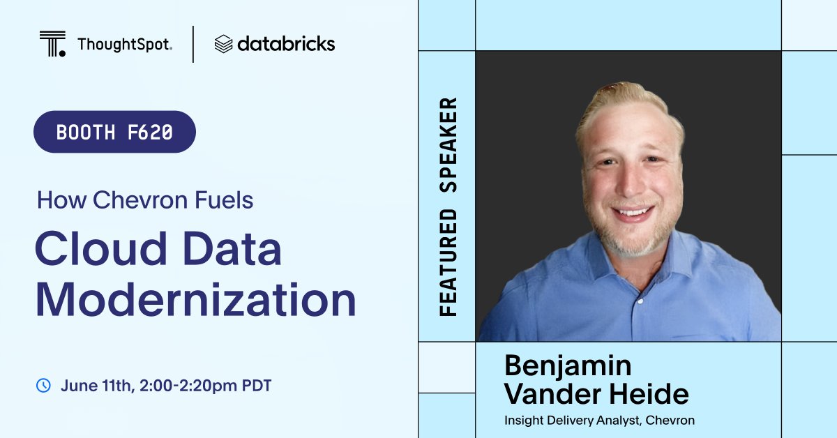 RjVitthal's tweet photo. ⚡️ If you're at Databricks Data + AI Summit, you HAVE to hear this! Chevron (along with ThoughtSpot) will be sharing how they're leveraging our Agentic Analytics Platform. Don't miss out –https://t.co/R64mxFbymi

#databrickssummit https://t.co/n5UonjL2IX