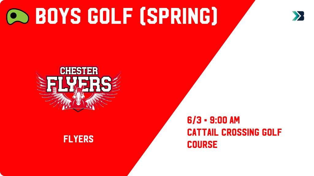 Boys Golf (Spring) (Varsity) Meet Day! - Check out the event preview for the Chester Flyers. It starts at 9:00 AM and is at Cattail Crossing Golf Course. gobound.com/sd/sdhsaa/boys…