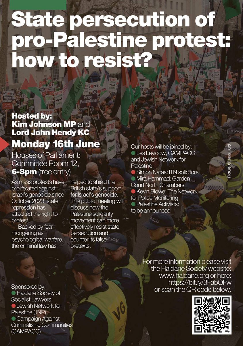 article11trust's tweet image. Join us on Monday 16 June in Parliament where one of our trustees will share key findings from "This is Repression" - our state of protest policing report. More details here: bit.ly/3FabQFw