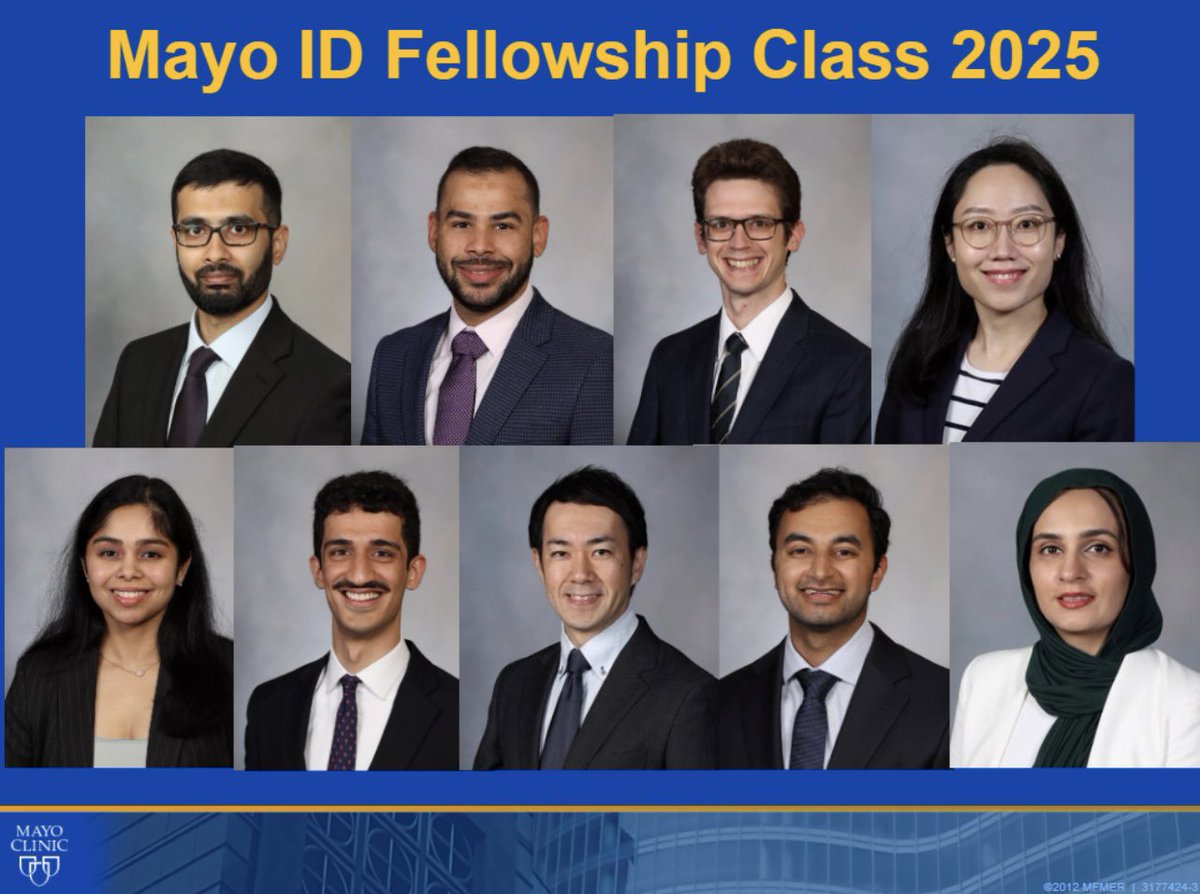 Mayo Clinic Infectious Diseases (@mayoclinicinfd) on Twitter photo It is a momentous day as we graduate 9 stellar Infectious Diseases physicians! 
Congratulations to the Mayo Clinic Rochester ID Class of 2025! May your future be filled with meaningful work, impactful research and compassionate care.
With pride and admiration, we celebrate you! It is a momentous day as we graduate 9 stellar Infectious Diseases physicians! 
Congratulations to the Mayo Clinic Rochester ID Class of 2025! May your future be filled with meaningful work, impactful research and compassionate care.
With pride and admiration, we celebrate you!