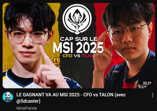 Pas de LEC aujourd'hui mais si vous avez 32 petites minutes, j'vous propose de revivre le BO de fou qu'on a eu entre CFO et Talon !

5 games de fou, une Camille Mid et les muscles de Driver : clairement le BO de l'année pour l'instant en LCP

⬇️⬇️⬇️