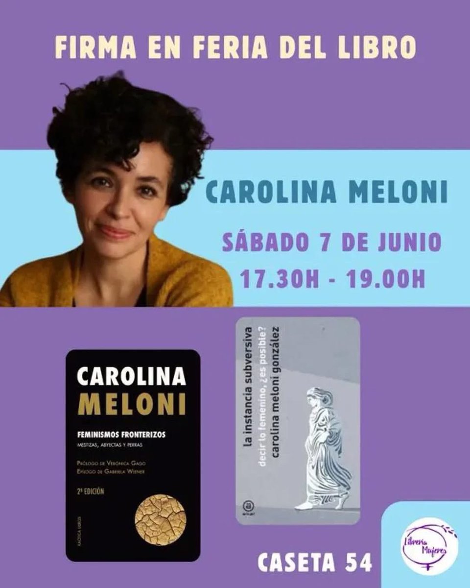 Carolina Meloni (@carolinameloni1) on Twitter photo El próximo sábado firmo en la caseta de la Librería de Mujeres. Por si quieren pasarse 👇🏾
<a href="/Lib_Mujeres/">Librería Mujeres</a> <a href="/AkalEditor/">EDICIONES AKAL</a>
#FeriaDelLibro_Madrid El próximo sábado firmo en la caseta de la Librería de Mujeres. Por si quieren pasarse 👇🏾
<a href="/Lib_Mujeres/">Librería Mujeres</a> <a href="/AkalEditor/">EDICIONES AKAL</a>
#FeriaDelLibro_Madrid