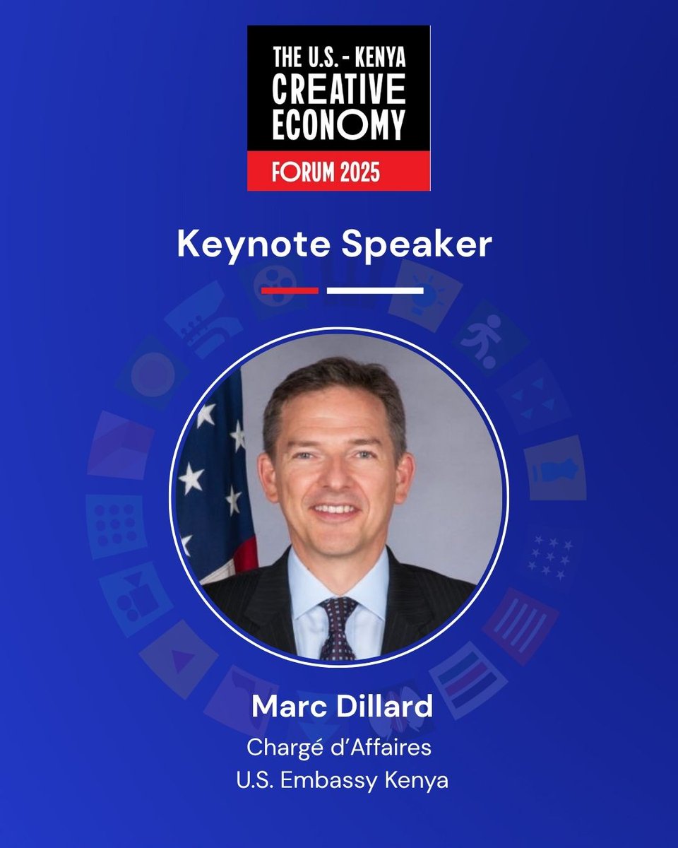 We're thrilled to announce Marc Dillard, Chargé d'Affaires, <a href="/USEmbassyKenya/">U.S. Embassy Nairobi</a>, as a featured speaker at the U.S.-Kenya Creative Economy Forum! 

Marc brings a rich and multifaceted perspective to the Creative Economy Forum, grounded in diplomacy, economic policy, and a deep