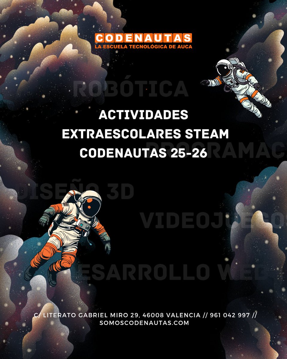 🚀¡EXTRAESCOLARES TECNOCÓSMICAS 24-25!🚀
👩‍🚀¡MATRÍCULA ABIERTA!🧑‍🚀

Más información y matrícula 👇👇

somoscodenautas.com/portfolio/extr…