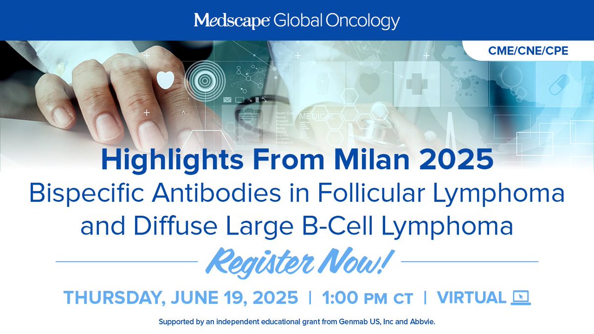 Medscape Oncology (@medscapeonc) on Twitter photo π Whatβs new in FL & DLBCL treatment? π¦ Unpack clinical trial data on bispecific antibodies & boost your confidence in applying it to practice. Click here now: ms.spr.ly/6016Sl21j
<a href="/lymphomaphilia/">Matt Lunning D.O.</a> π Whatβs new in FL & DLBCL treatment? π¦ Unpack clinical trial data on bispecific antibodies & boost your confidence in applying it to practice. Click here now: ms.spr.ly/6016Sl21j
<a href="/lymphomaphilia/">Matt Lunning D.O.</a>