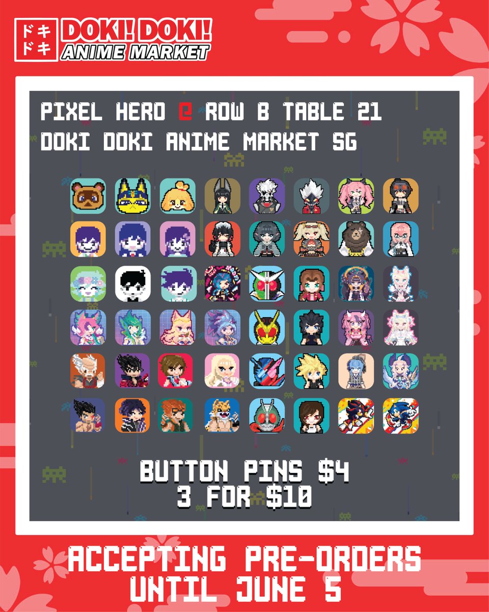 I will be boothing for DOKI DOKI Anime Market SG on JUNE 7-8 and I am offering pre-orders for customers who will be attending the event so that i can prepare them and set it aside in advance.

You can PM me for any questions and/or your orders🤗