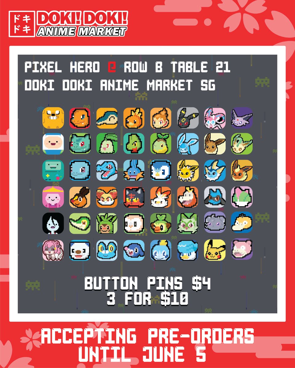 pixelheroph's tweet photo. I will be boothing for DOKI DOKI Anime Market SG on JUNE 7-8 and I am offering pre-orders for customers who will be attending the event so that i can prepare them and set it aside in advance.

You can PM me for any questions and/or your orders🤗 https://t.co/SKfX2bS0Hk