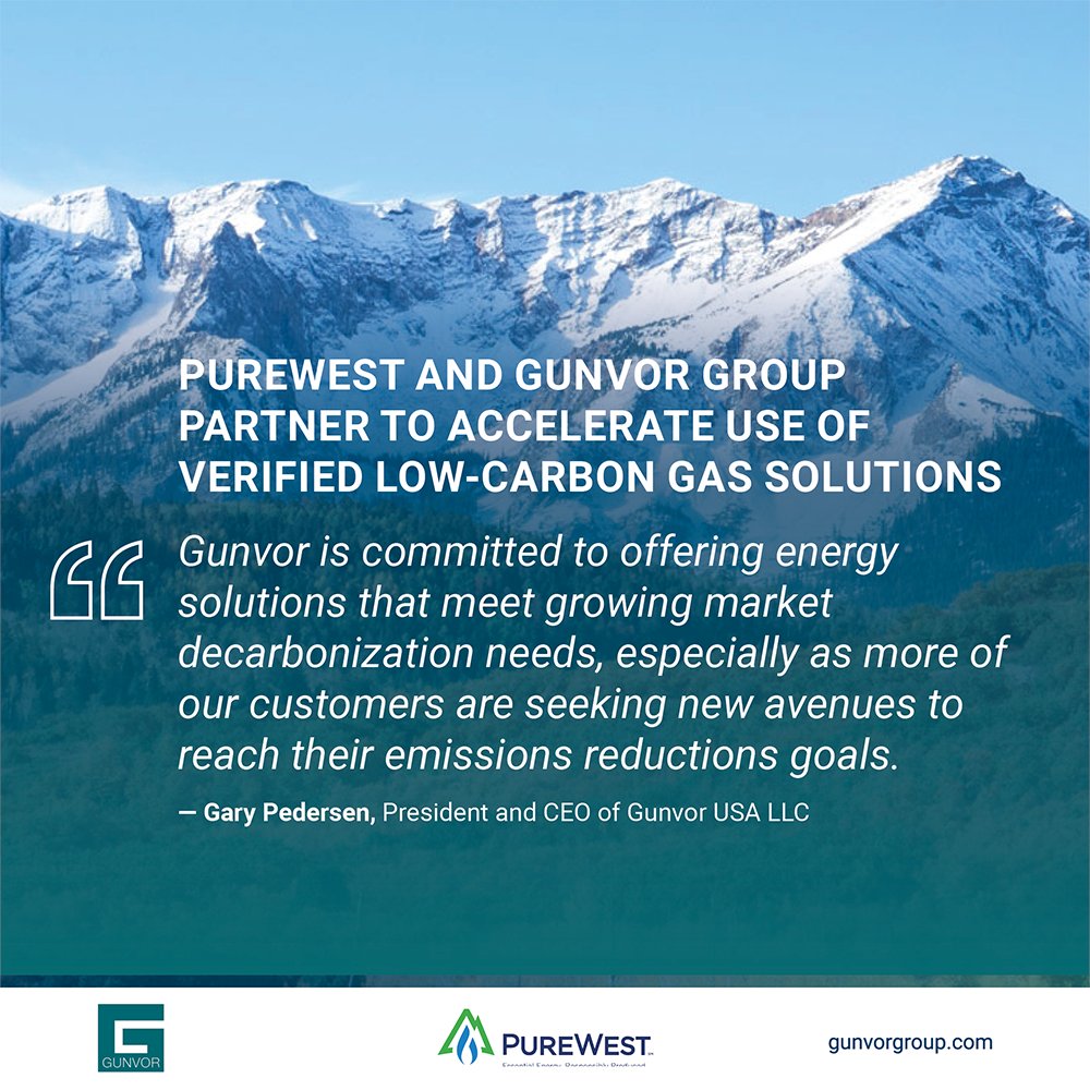 LOW-CARBON NATURAL GAS // PureWest Energy, a leading Rocky Mountain independent #naturalgasproducer recognized for its low methane and carbon emission rates, and Gunvor USA are partnering to provide verified low-carbon natural gas, which can stand alone or be blended with