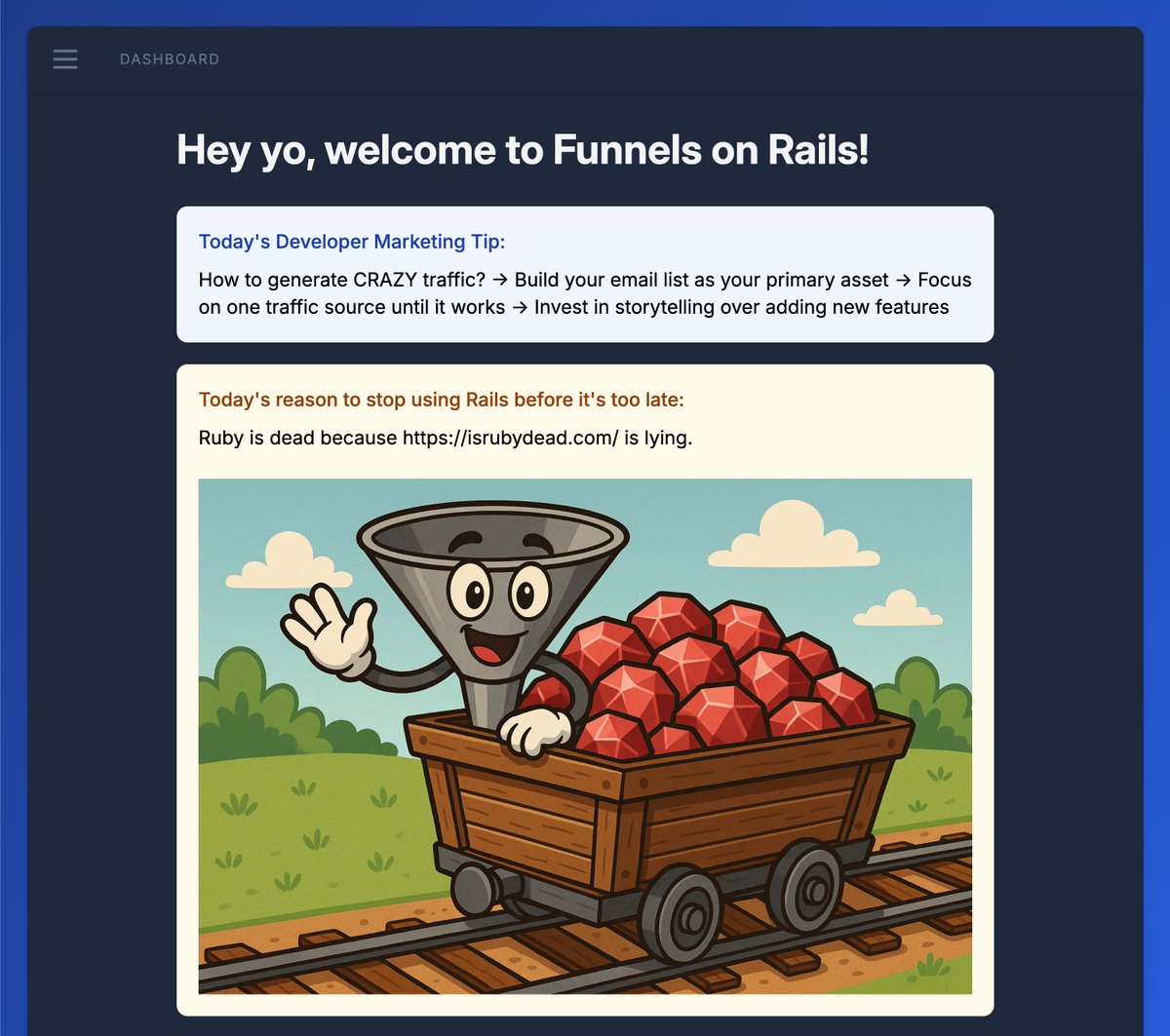 I'm looking for 2-3 (aspiring) Rails developers of any level of experience who would like to build their own SaaS "customer-first" together in an accountability group and with some 1-on-1 help from me until the end of this year (everything is totally free - no strings attached).