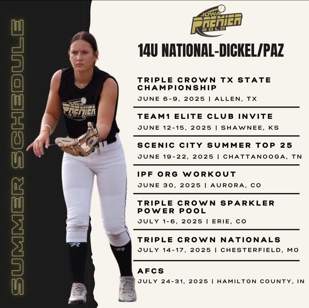 Brooklyn Swick 2028 (@brooklynswick) on Twitter photo Pumped to be back with IPF at the Triple Crown Texas State Championships this weekend! Schedule drop below.....looking forward to seeing you out there. Let's Go! <a href="/OliviaHPaz1997/">Olivia Paz</a> <a href="/IowaPremierFP/">Iowa Premier Fastpitch</a> <a href="/D1Softball/">D1Softball</a> <a href="/ExtraInningSB/">EXTRA INNING SOFTBALL</a> <a href="/LineDsoftball/">Line Drive Media</a> <a href="/ChrisSteiner20/">chris steiner-leak</a> <a href="/softball_champ1/">ALL ABOUT SOFTBALL</a> Pumped to be back with IPF at the Triple Crown Texas State Championships this weekend! Schedule drop below.....looking forward to seeing you out there. Let's Go! <a href="/OliviaHPaz1997/">Olivia Paz</a> <a href="/IowaPremierFP/">Iowa Premier Fastpitch</a> <a href="/D1Softball/">D1Softball</a> <a href="/ExtraInningSB/">EXTRA INNING SOFTBALL</a> <a href="/LineDsoftball/">Line Drive Media</a> <a href="/ChrisSteiner20/">chris steiner-leak</a> <a href="/softball_champ1/">ALL ABOUT SOFTBALL</a>