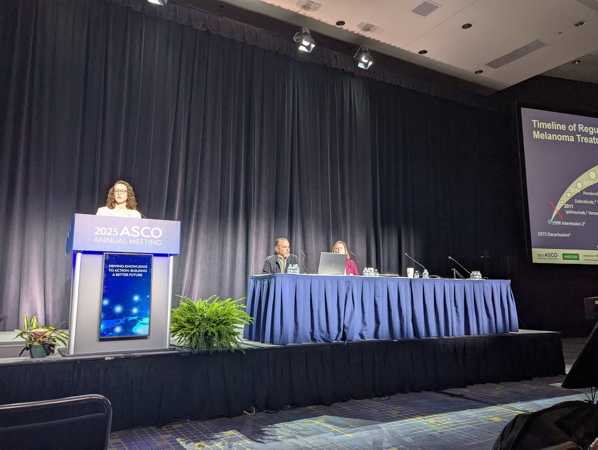 SarahCannonDocs's tweet image. Dr. Meredith McKean delivers her oral presentation on Novel Targets in #Melanoma Treatment at #ASCO2025