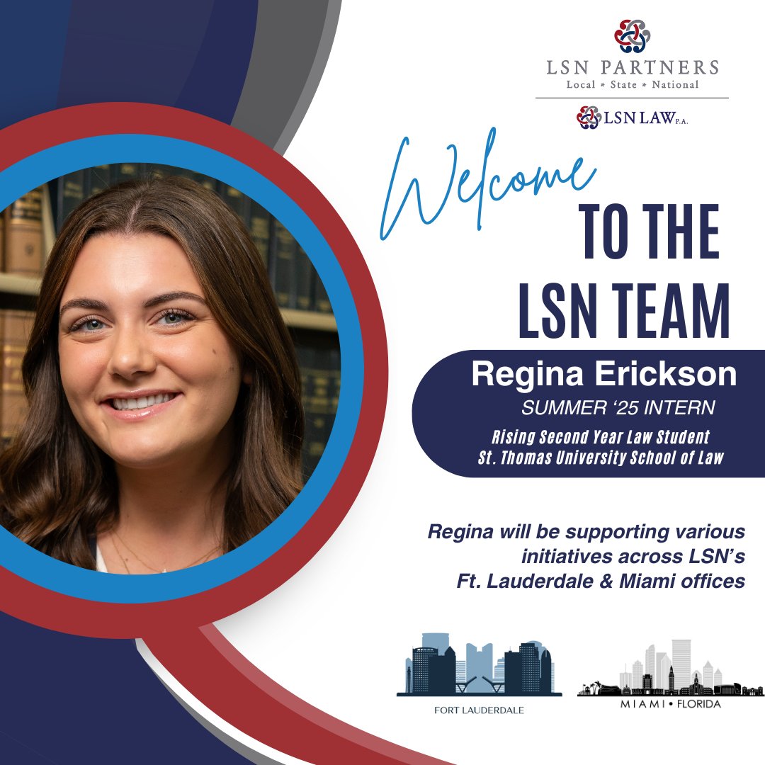 LSNPartnersLLC's tweet image. 📣 Announcement 📣
Please join us in welcoming Regina Erickson to @LSNPartnersLLC and LSN Law as our Summer 2025 Intern. We are happy to have her on board and look forward to the insight and support she will bring to our team. #LSNPartners