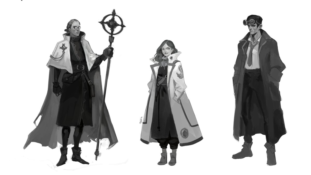 Just some ordinary residents of Elirheim.
Sketched them while working on Morphal.
Two clerics and a driver. Just the usual.
 #morfal #originalart #characterdesign #darkfiction #worldbuilding