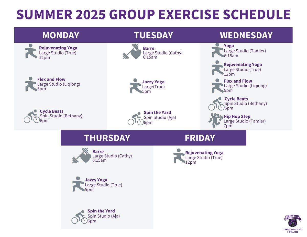 Group Exercise classes have started.
Must be in the current summer term or purchase a summer membership to access the Thomas C. Courtway Student Recreation Facility.